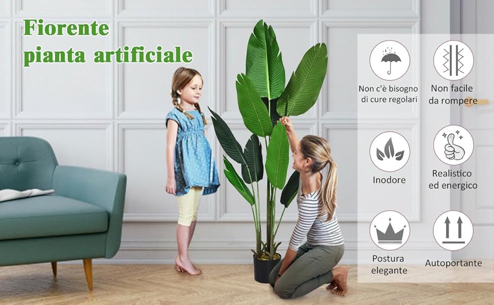 COSTWAY Palma Tropicale Artificiale In Vaso, Tronco Resistente Foglie Realistiche, Da Interno Ed Esterno, Pianta Artificiale 160cm 12 1
