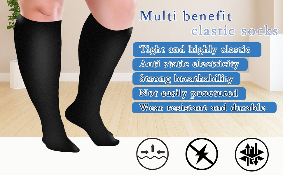 JIANYH 1 Pair Flight Socks for Women Large Calves, Black Plus Size