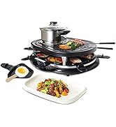 Koolatron Total Chef 8 Person Raclette and Cheese Fondue Set with Granite Stone, Non-Stick Electr...
