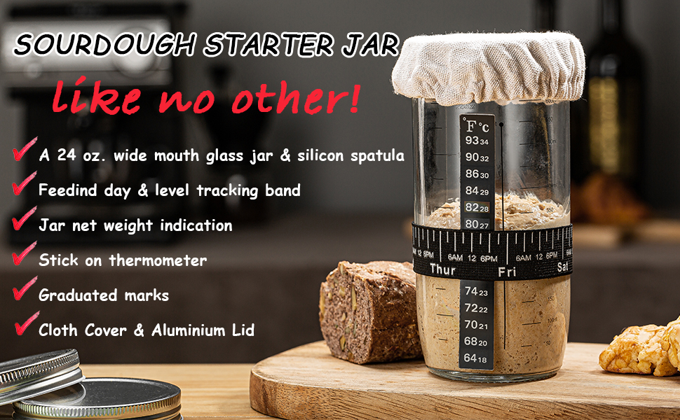 wookgreat Sourdough Starter Jar, 24 Oz Sourdough Starter