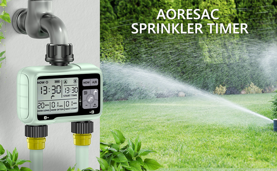AORESAC Sprinkler Timer 2 Outlet, Programmable Water Timer