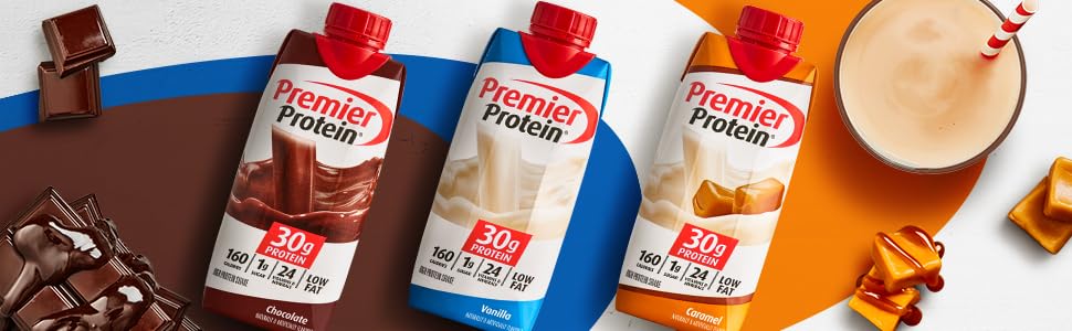 Premier Protein 30g Protein Shakes, Low fat, 1g Sugar, 24 vitamins and minerals, complete protein