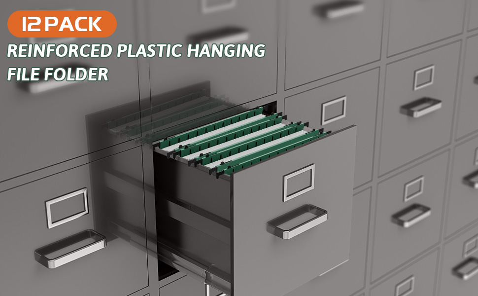 Nordun Extra Capacity Plastic Hanging File Folder Letter Size,12 Pack Reinforced