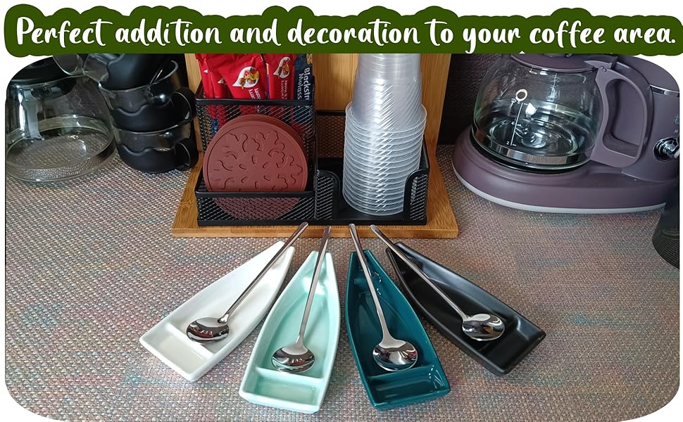 Coffee Spoon and Rest Set of 2 Pieces, Boat Shaped Coffee