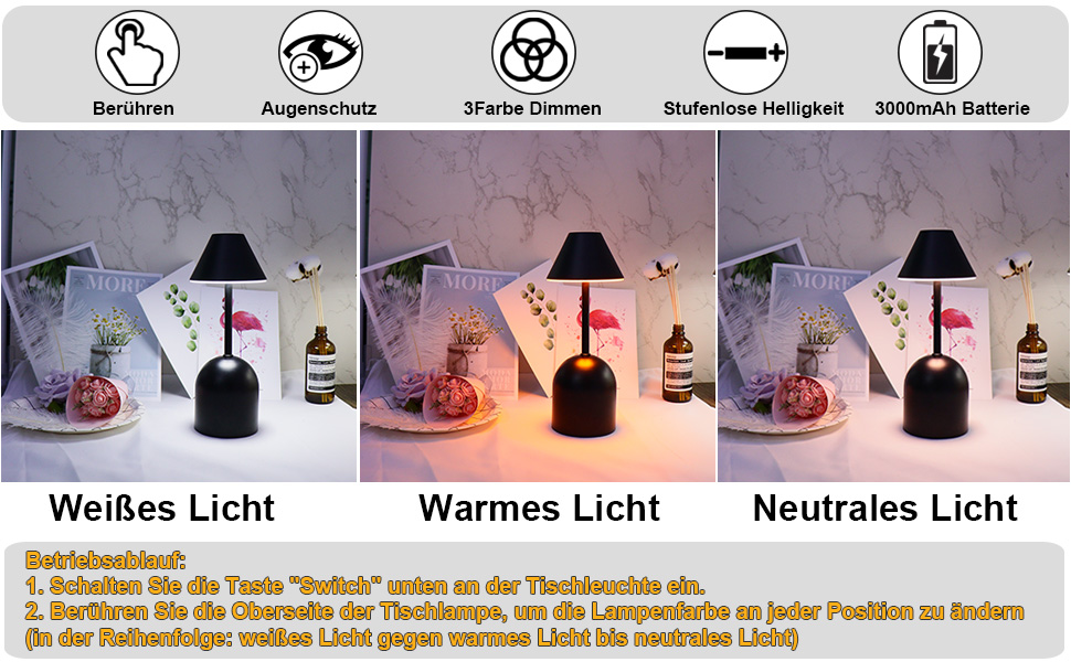 Lampe De Table Sans Fil Rechargeable LED Lampe De Bureau Batterie, 3 Niveaux De Luminosité Gradation Lampe De Table Lampe De Table Extérieure Pour Htel Moderne Restaurant Salle à Manger Lumières Porta 11 .