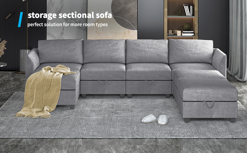 Mjkone Convertible Sectional Sofa with Storage Seat,4