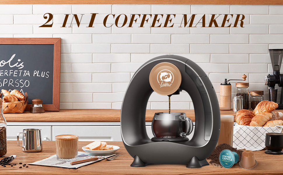 Coastacloud Single Serve Coffee Maker K Cup Ground Coffee compatible,2 in 1 Instant