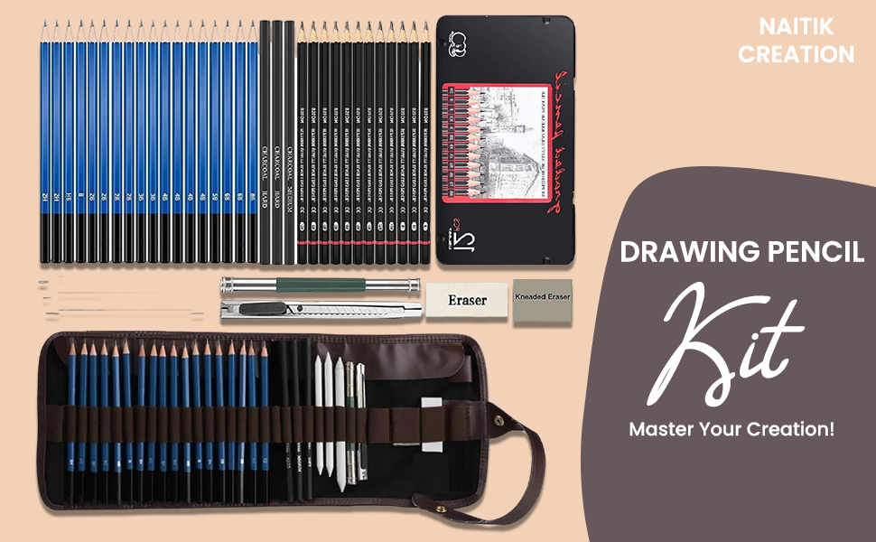 Naitik Creation 41 Pieces Professional Drawing Pencils Sketch Kit for