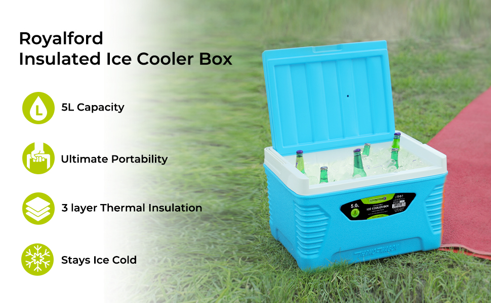 Royalford Insulated Ice Cooler Box 3 Layer Thermal Insulation Chiller