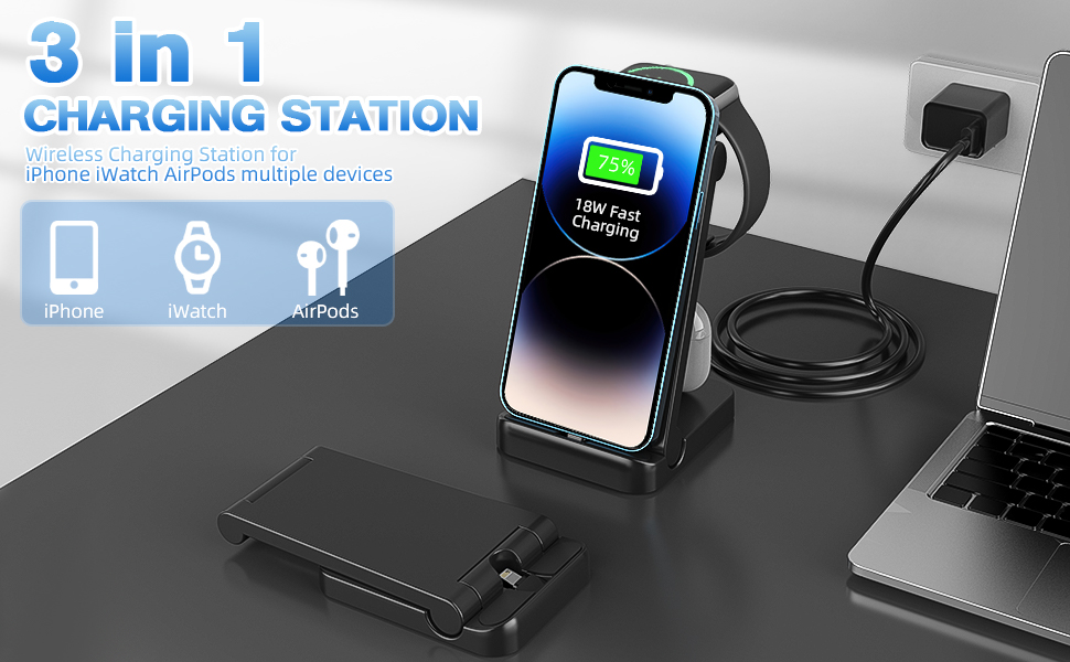 Charging Station for Multiple Devices, 3 in 1 Fast Charging