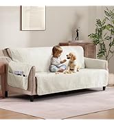 Pamhaven Quilted Sofa Slipcovers with Pockets, Anti-Slip Medallion Designed Couch Covers for 3 Cu...