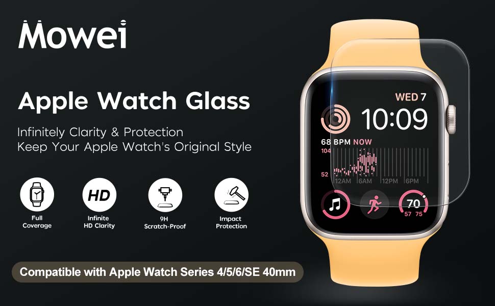 Mowei 3Pack for Apple Watch Series SE/4/5/6 Screen Protector 40mm, 9H