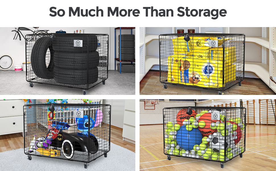 ball cart rolling storage lockable lid cage garage gym equipment organizer multi metallic sports