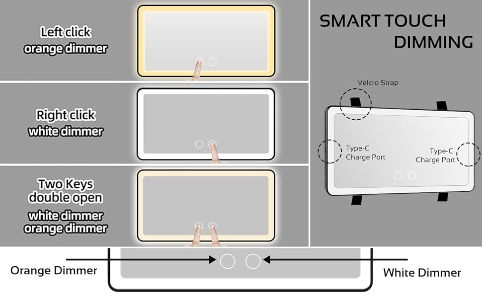 Car Sun Visor Vanity Mirror, Big Led Car Mirror with 3
