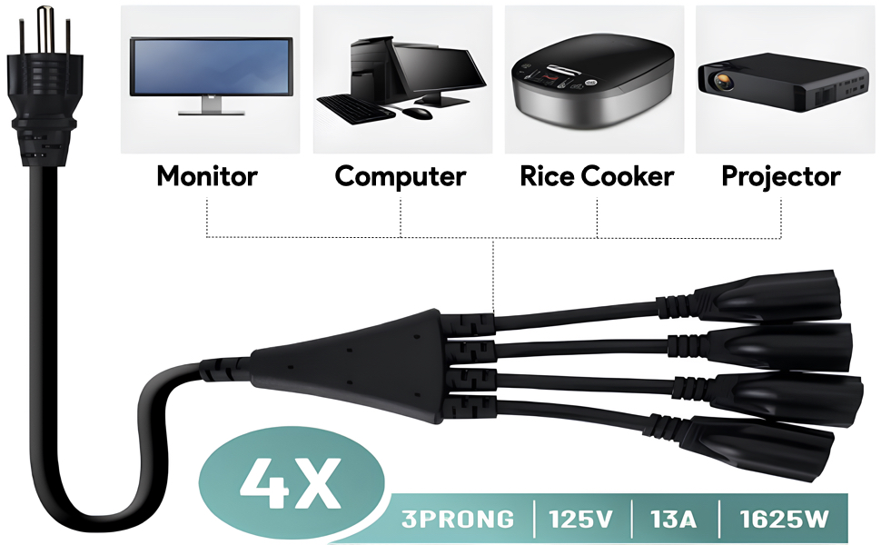 YOTIGER 1 to 4 Splitter Extension Cord, Max 33.3 FT End to