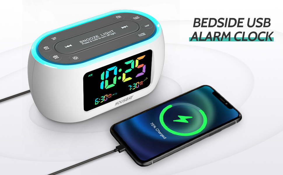 HOUSBAY Glow Small Colorful Alarm Clock Radio with Rainbow