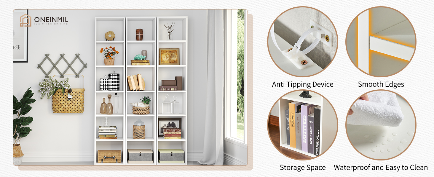 oneinmil Tall Narrow Bookshelf Set of 2,6Tier Cube Display