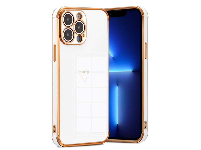 ZTOFERA Compatible with iPhone 15 Pro Max (6.7") Case for Girls Women, Flexible Silicone Protective Phone Case with Cute Love Heart Pattern Gold Edging Shockproof Bumper Cover, White 11 iPhone 15 Pro Max case stylish