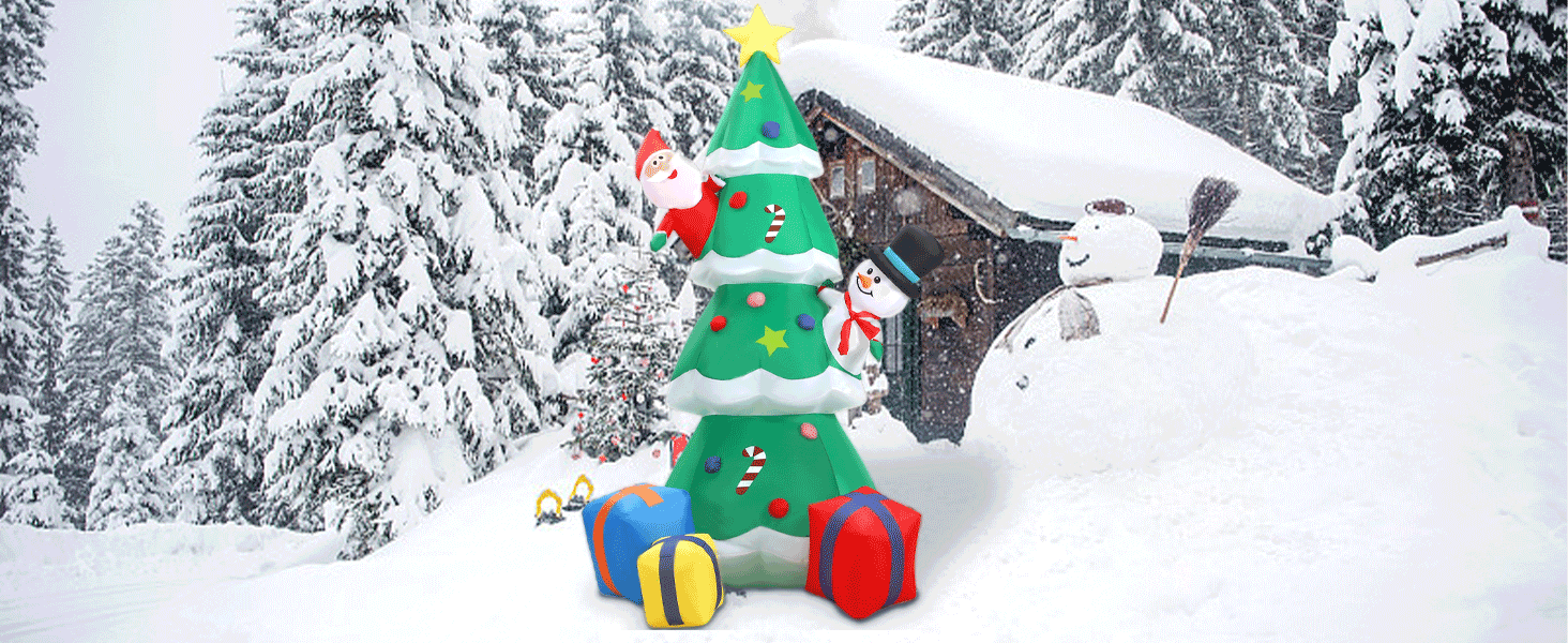7FT Christmas Inflatables Tree with Santa Claus & Snowman