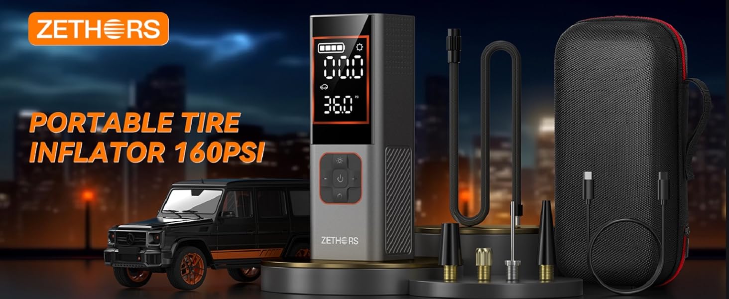 Zethors Tire Inflator Portable Air Compressor Electric Air Pump for Car