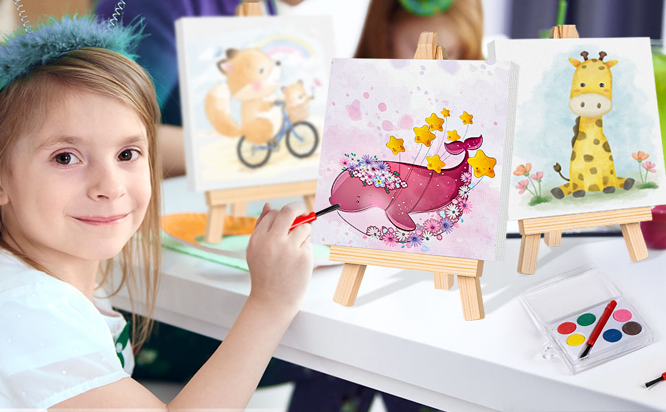 42Pcs Mini Canvas and Easel, Mini Paint Set with 4x4 Inch