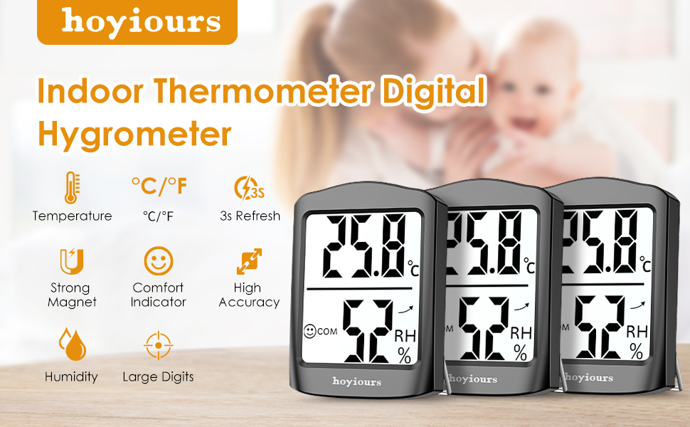 hoyiours Digital Room Thermometer, 3 Pack Room Temperature Monitor and