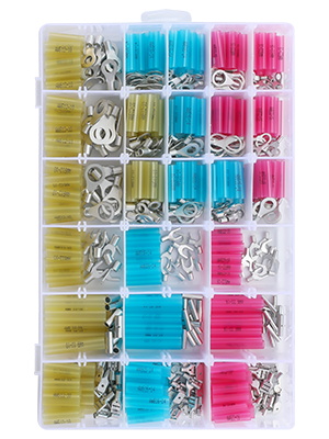  Separated heat shrink wire connectors assortment kit,Includes ring fork spade connector，marine 