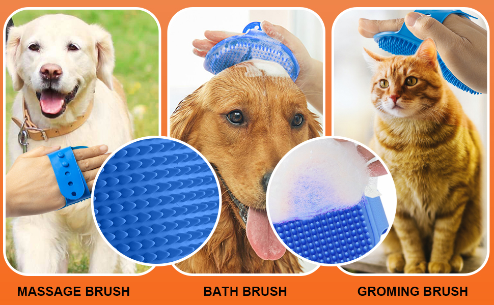 3PCS Dog Bath Brush Dog Shampoo Brush Dog Bath Brush