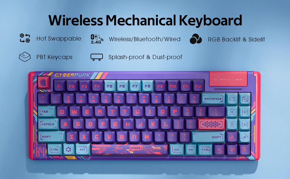 DUSTSILVER Wireless Keyboard Mechanical Gaming Keyboard Hotswappable