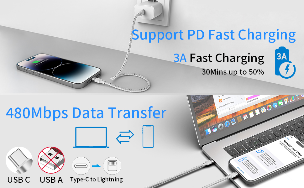 Cabo USB C para Lightning de 3 m