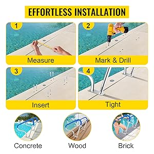 VEVOR Rampe Piscine Inox Barre D'Appui Rail Avec Housse Poignée 98,9x81,3 Cm 18 Mains Courantes pour Piscine Creusée 98,9 x 81,3 cm