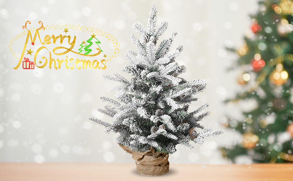 Flocked Small Christmas Tree Leheyhey 2 Foot Mini Tabletop Christmas Tree with 175