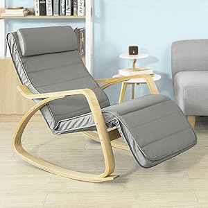SoBuy Armchair Rocking Nursing Chair Recliner Adjustable Footrest & Removable Cushion Monther's Choice,FST16-DG 14 FST16-DG