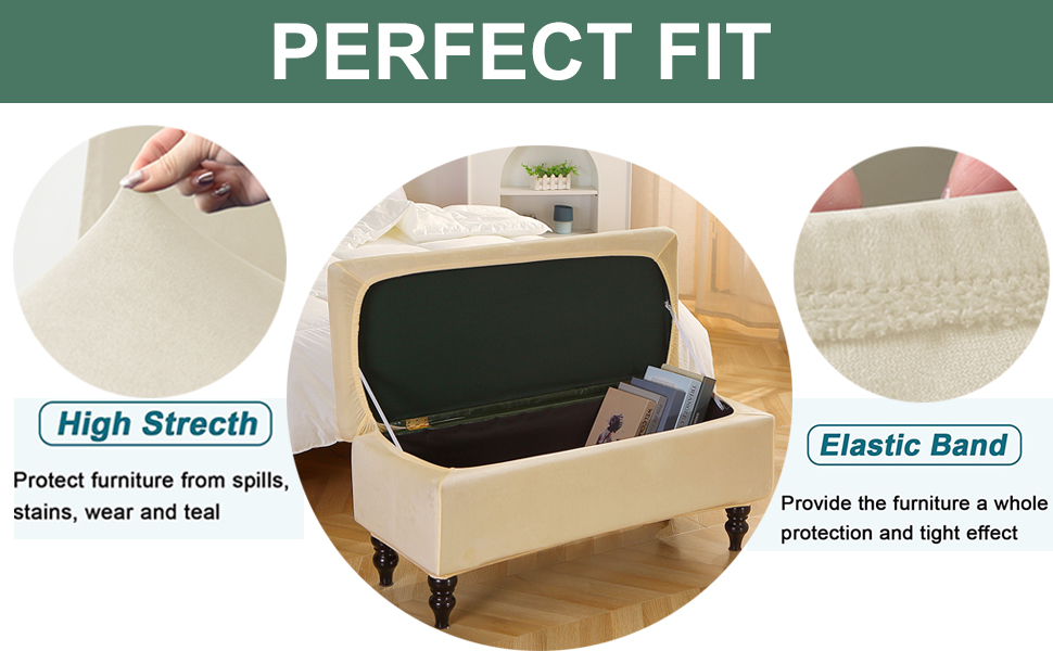 Storage Ottoman Cover,Stretch Velvet Rectangle Storage