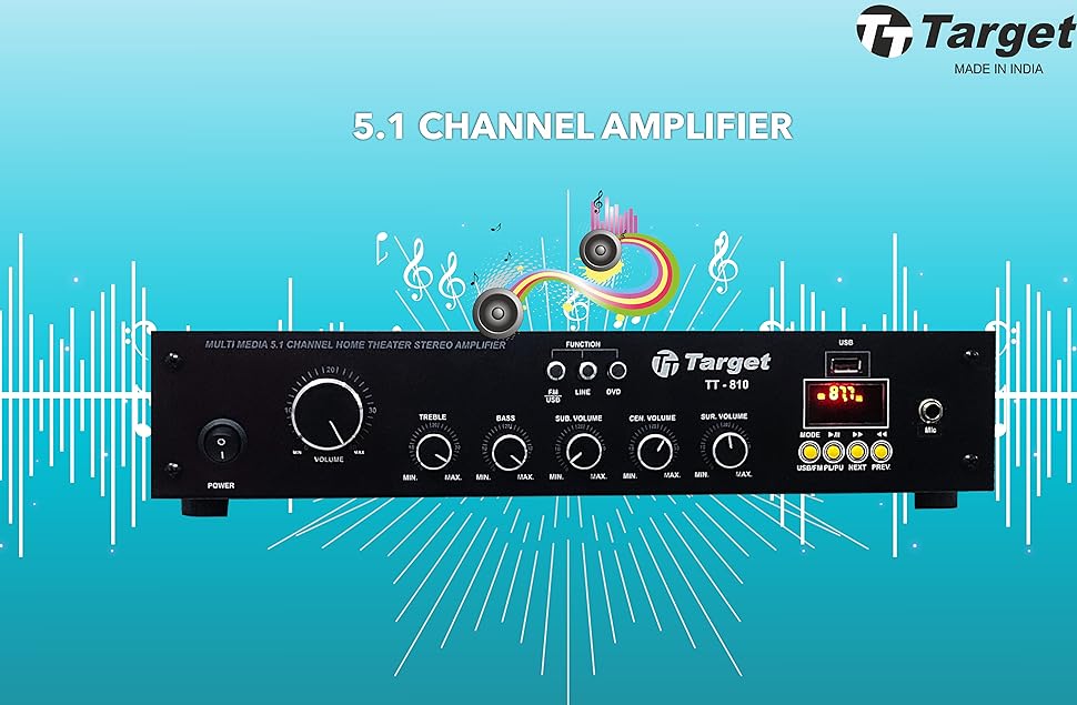 TARGET TT 810 Amplifier Rms 150 Watts 5.1 Channel Surround Six Tracks