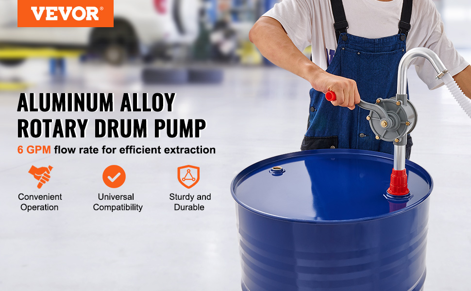 VEVOR Drum Pump, 6 GPM Flow, Rotary Barrel Pump Hand Crank, Fits 5 to