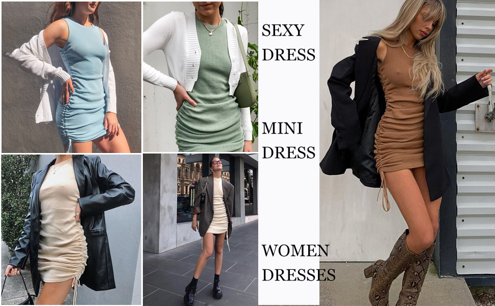Amazon.com: MYHEAT MH Drawstring Bodycon Mini Dress Solid