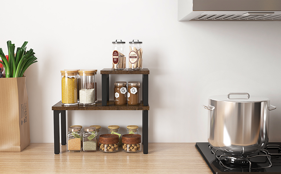 OROPY Set of 2 Stackable Countertop Storage Shelf, Freestanding Spice