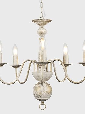 5 Way Flemish Style Ceiling Light Chandelier Fitting in a Shabby Chic Distressed White Finish