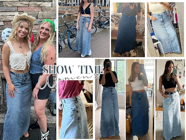 Amazon.com: Fisoew Women's Vintage Denim Maxi Skirt Casual