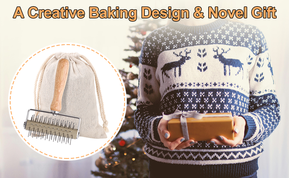 JuyVerq Pizza Dough Docker Roller Wood Handle Stainless Steel