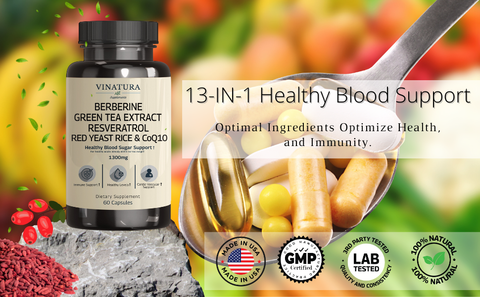 VINATURA Berberine HCL & Ceylon Cinnamon Red Yeast Rice