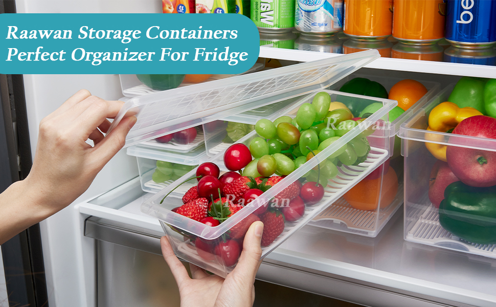 Raawan Fridge Storage Boxes (Pack of 4), Fridge Organizer with