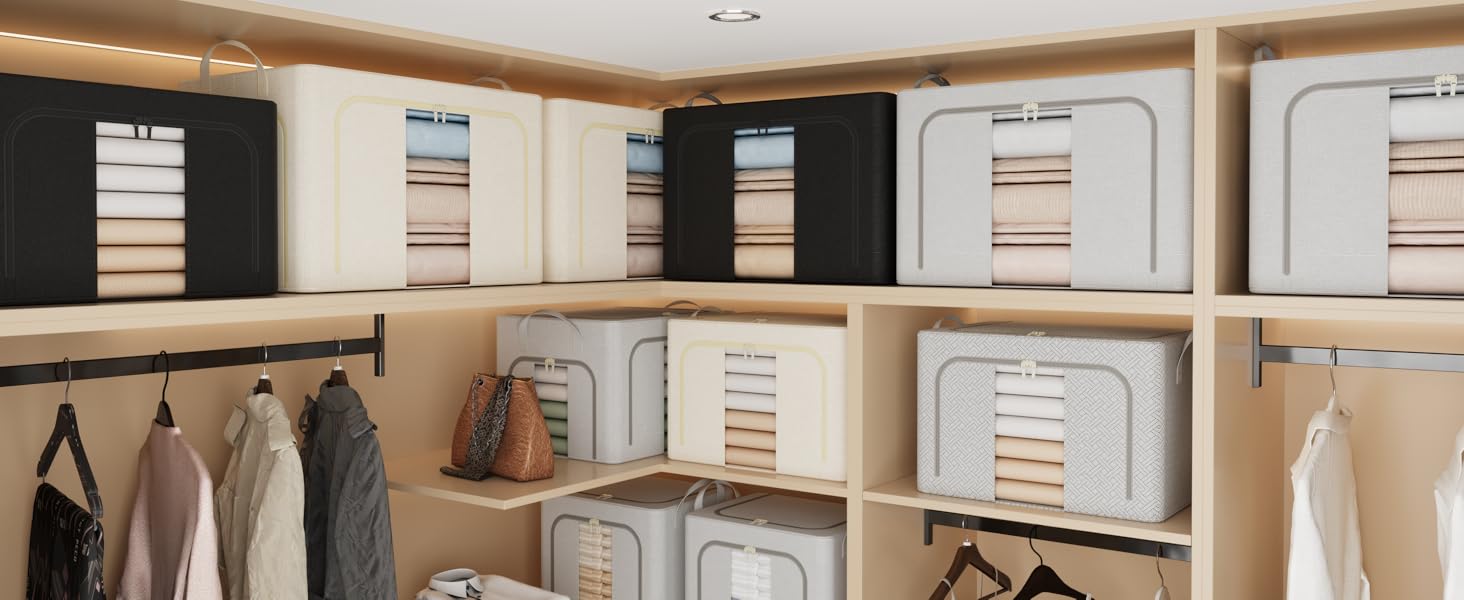 3 Pack 66L XLarge Clothes Storage Bins with Metal Frame