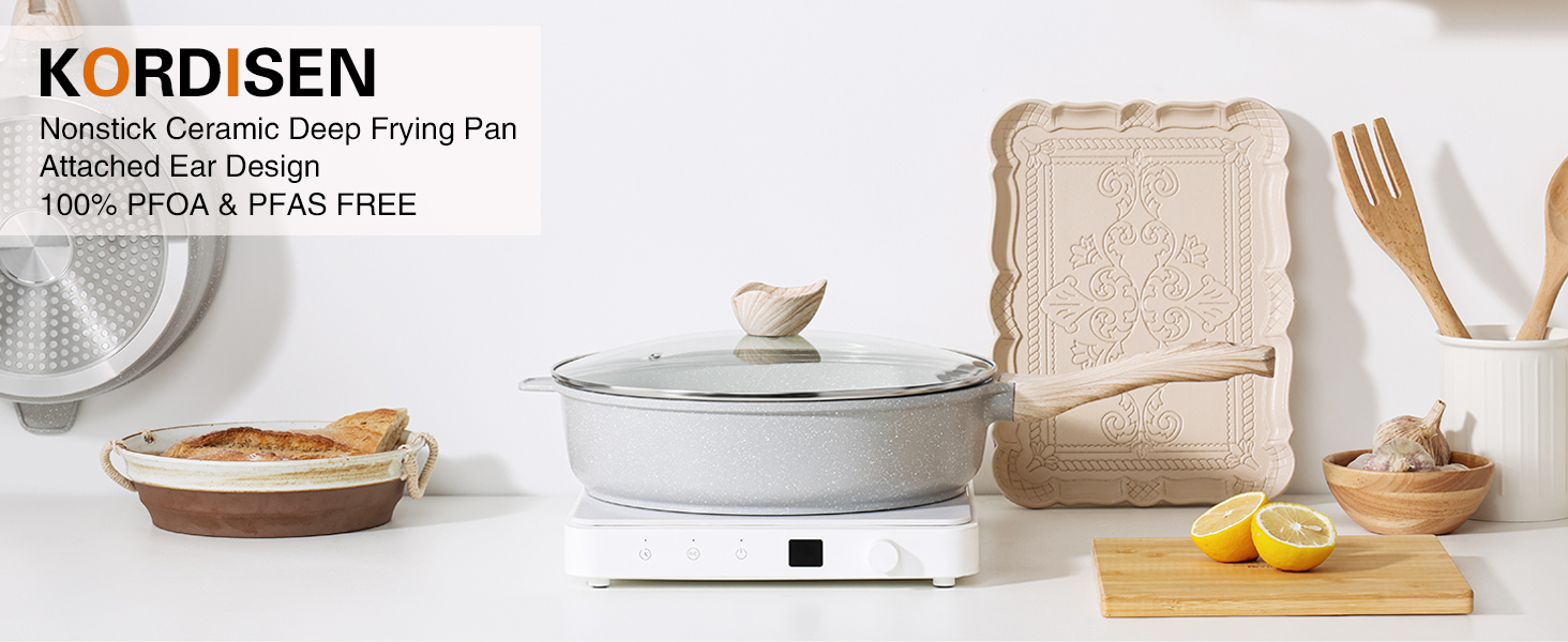 Kordisen Nonstick Ceramic Deep Frying Pan, 10 Inch Non