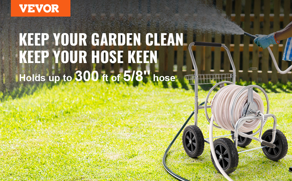 VEVOR Hose Reel Cart, Hold Up to 300 ft of 5/8’’ Hose