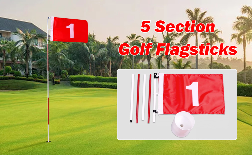 aleawol 5 Section Golf Flagsticks, Portable Putting Green Flags Hole