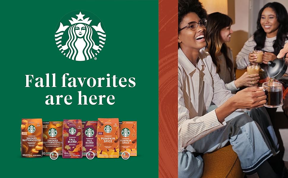 Bags and K-Cup pods of Smoked Butterscotch, Fall Blend and Pumpkin Spice. Fall favorites are here.