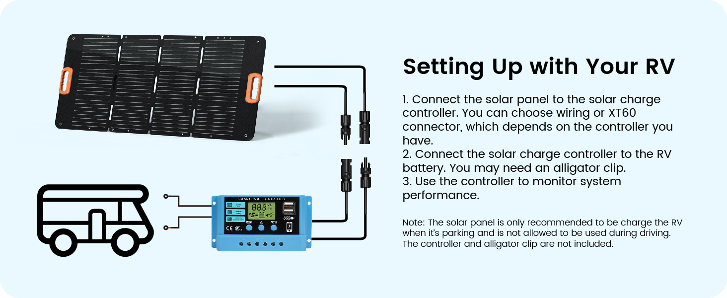 100 Watt Portable Solar Panel_6_setup with rv battery