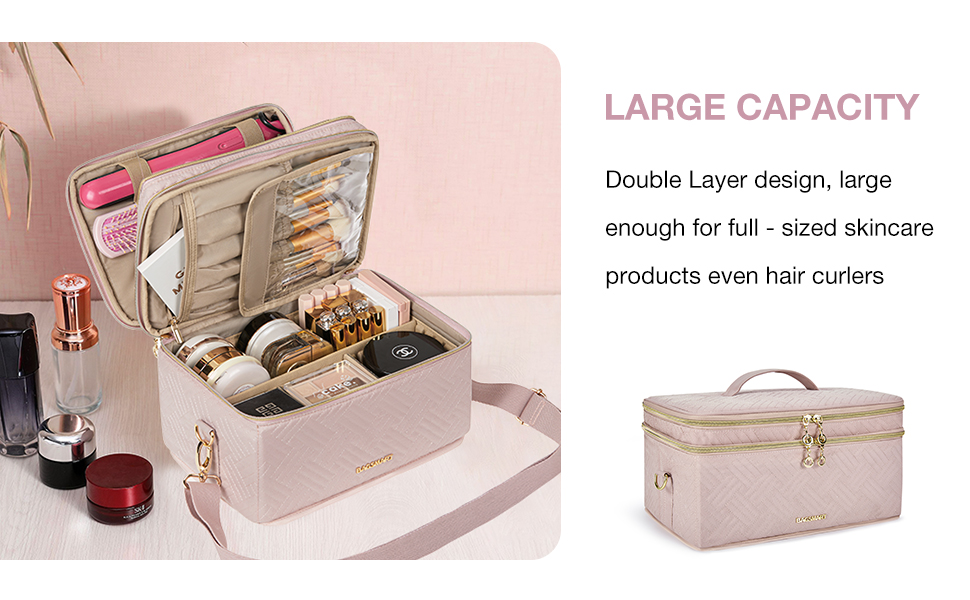 BAGSMART Large Makeup Bag, Cosmetic Cases,Double Layer